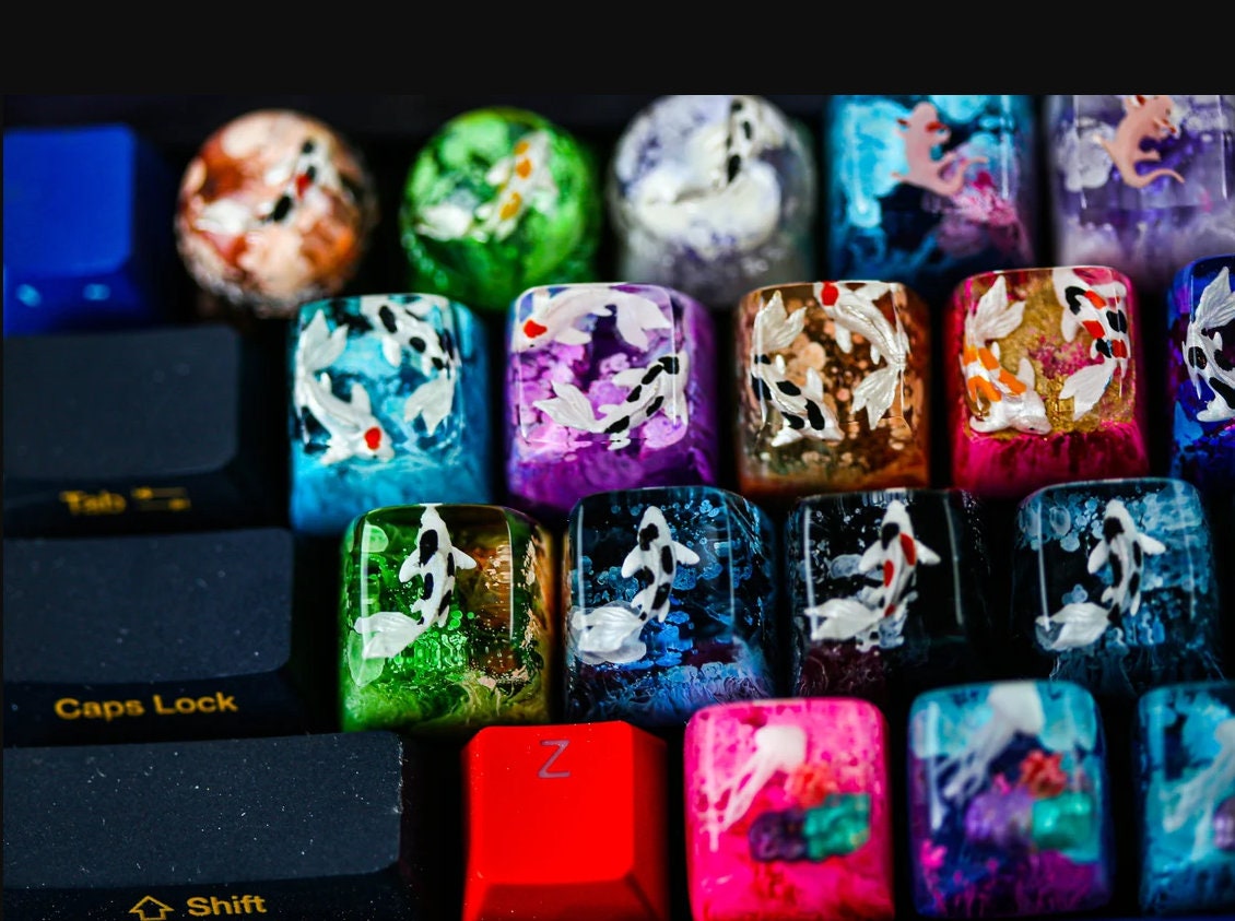 Koi keycap, Gift for her,Keyboard decoration,Koi Fish keycap, Custom keycap, Artisan keycap, Cherry mx keycaps, Resin Keycap