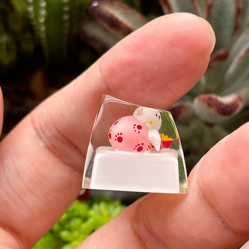 Handmade Cute Sofa Cat Resin Keycaps,French Fries Kitten Keycaps,Mechanical Keyboard Key Caps,Resin Keycap,Gift for her