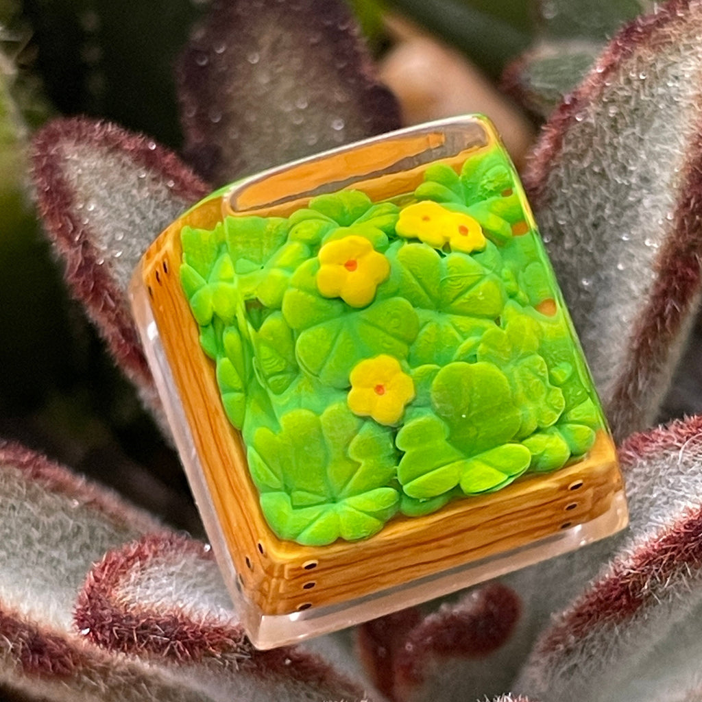 Handmade Plant keycap,Four-leaf clover resin keycap,Flowers keycap
