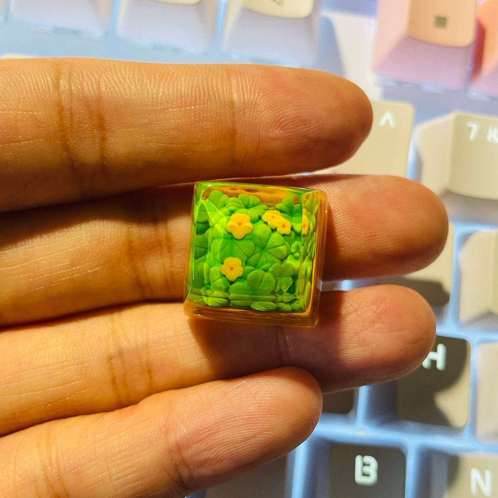 Handmade Plant keycap,Four-leaf clover resin keycap,Flowers keycap