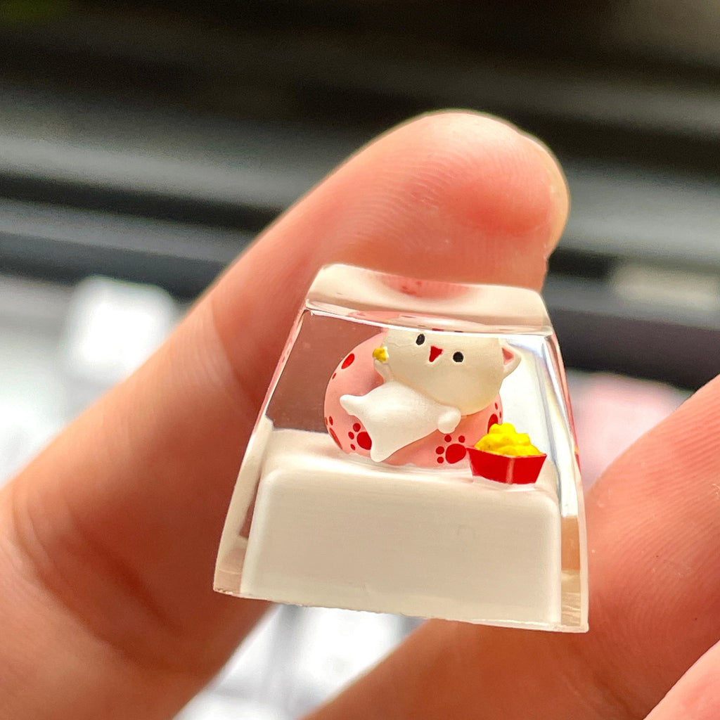 Handmade Cute Sofa Cat Resin Keycaps,French Fries Kitten Keycaps,Mechanical Keyboard Key Caps,Resin Keycap,Gift for her