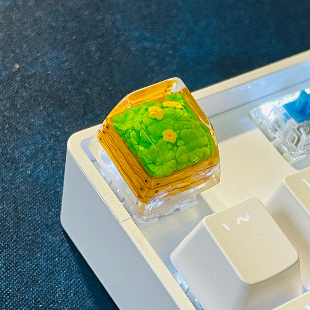 Handmade Plant keycap,Four-leaf clover resin keycap,Flowers keycap