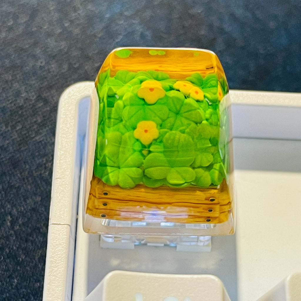 Handmade Plant keycap,Four-leaf clover resin keycap,Flowers keycap