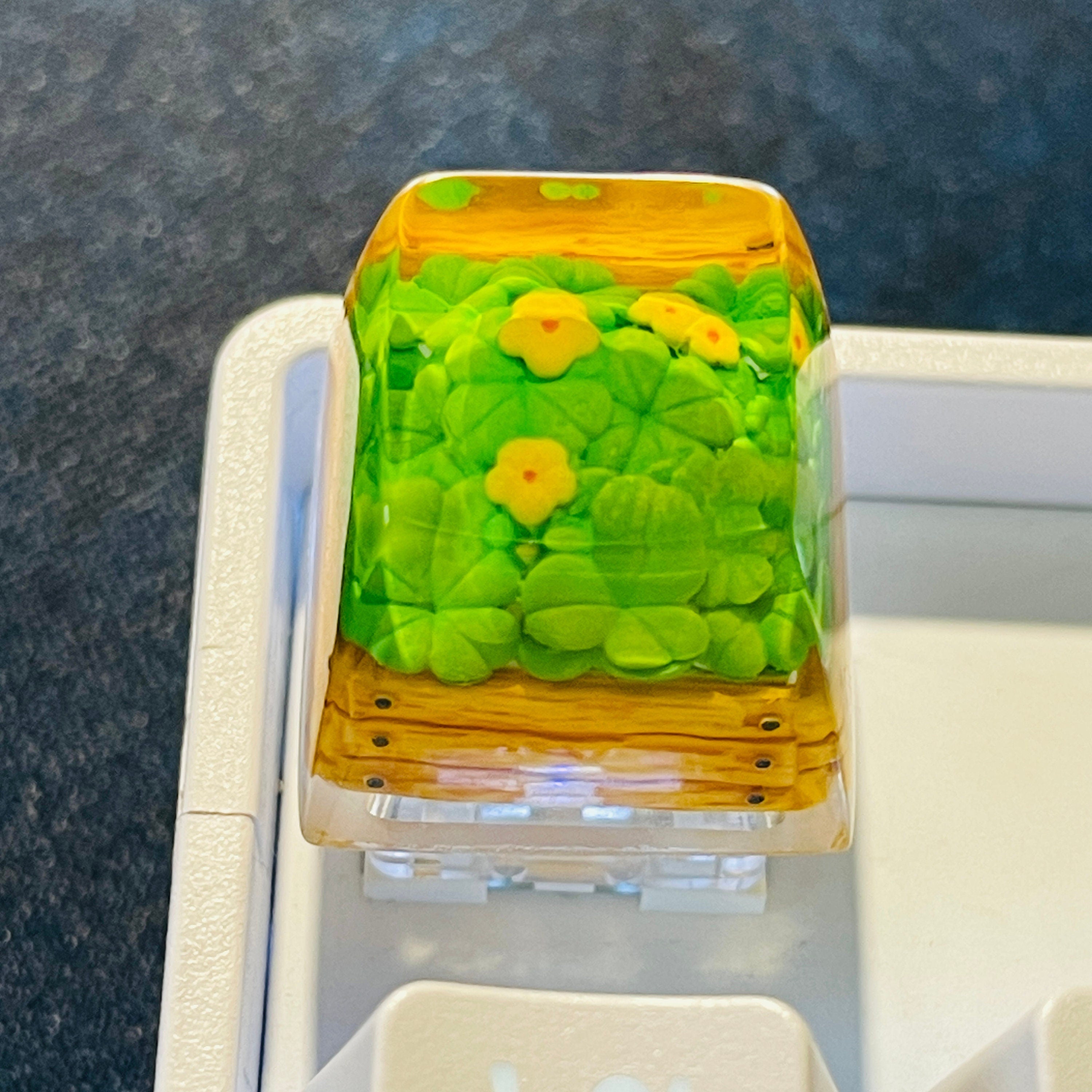 Handmade Plant keycap,Four-leaf clover resin keycap,Flowers keycap