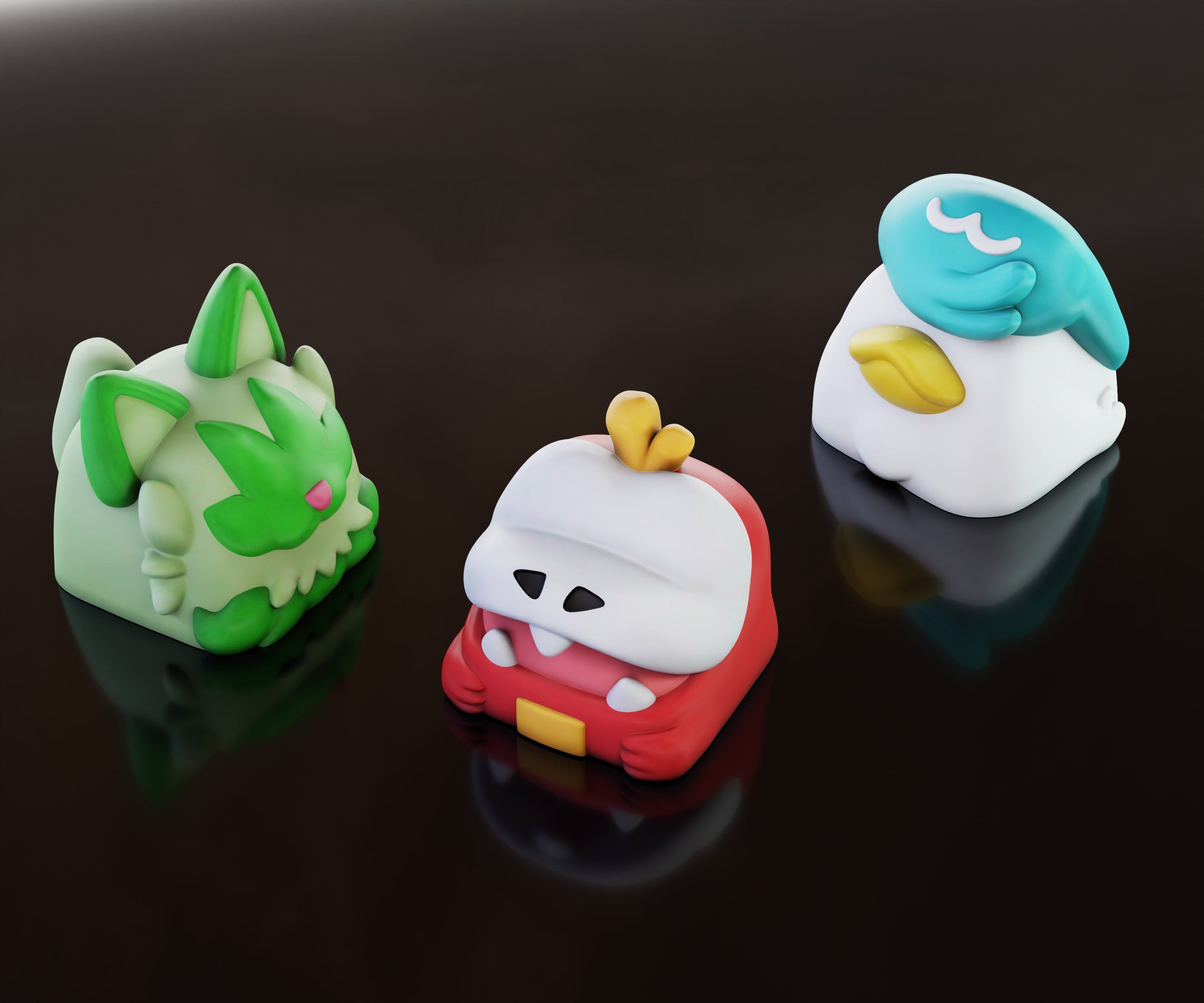 pokemon gen 9 starters keycap, 3d hiko key, pokeball keycap, keycap collection, Sprigatito keycap, Fuecoco keycap, Quaxly key
