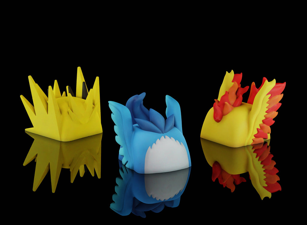 legendary pokemon keycaps,  Articuno keycap, Zapdos keycap,   3d hiko key, Moltres keycap, pokemon keycap, pokemon center key