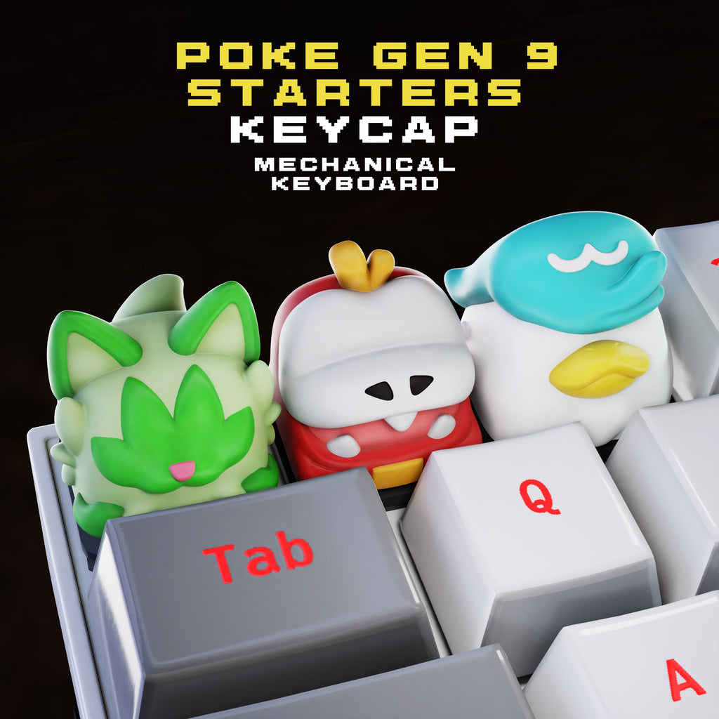 pokemon gen 9 starters keycap, 3d hiko key, pokeball keycap, keycap collection, Sprigatito keycap, Fuecoco keycap, Quaxly key