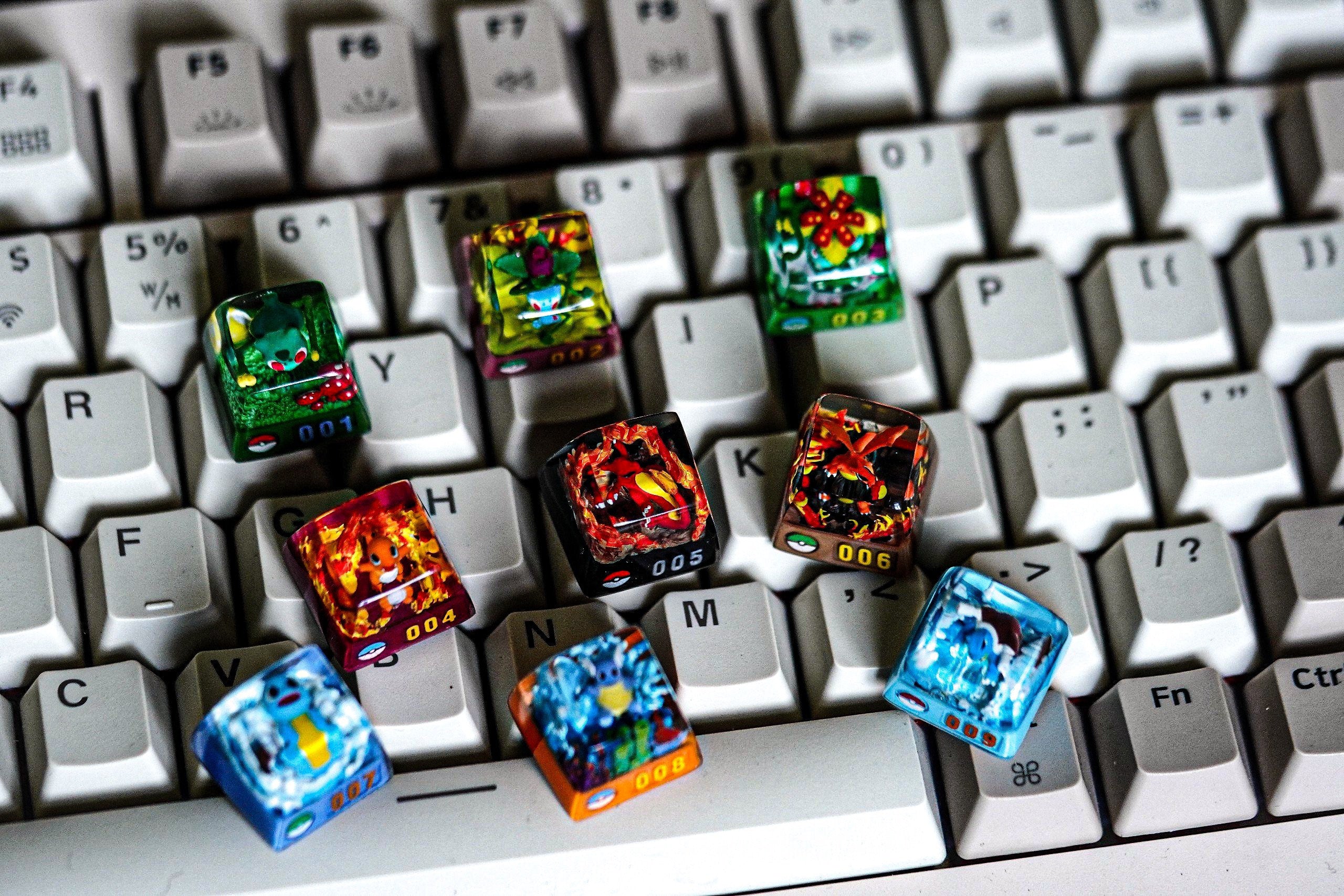 Combo 9 p.ok.em.on Gen 1 starters keycap, Gift, Resin keycap, Keycaps, Artisan keycap, Cherry mx, numpad keycaps, valentine g