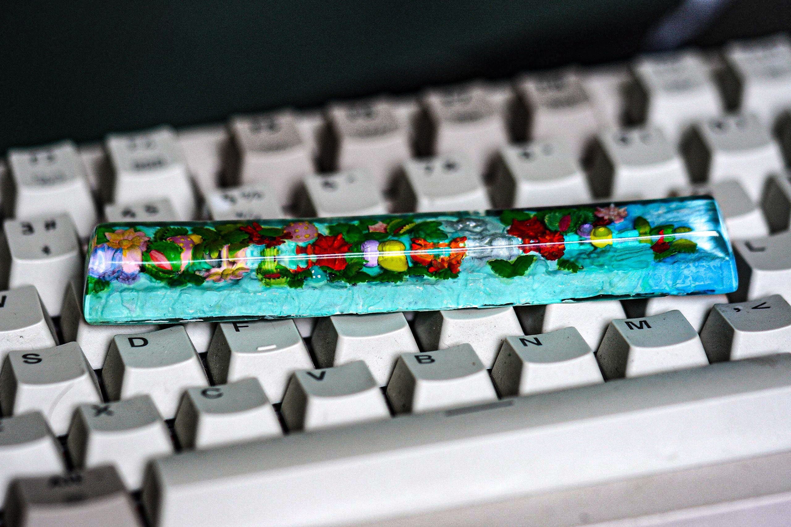Sea spacebar 6.25U, custom spacebar keycap, coral keycap, nature keycap, Alice Fantasy Forest Keycaps, Green Forest Keycaps O