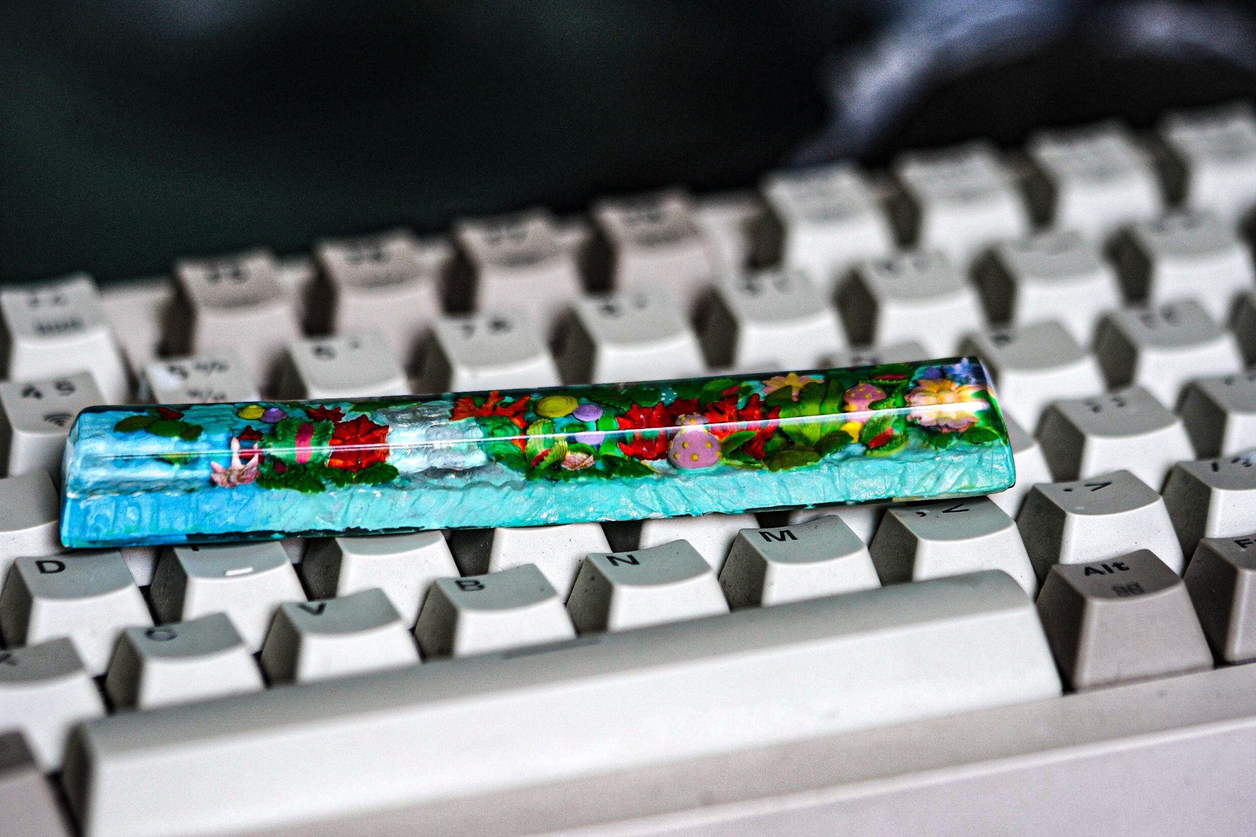 Sea spacebar 6.25U, custom spacebar keycap, coral keycap, nature keycap, Alice Fantasy Forest Keycaps, Green Forest Keycaps O