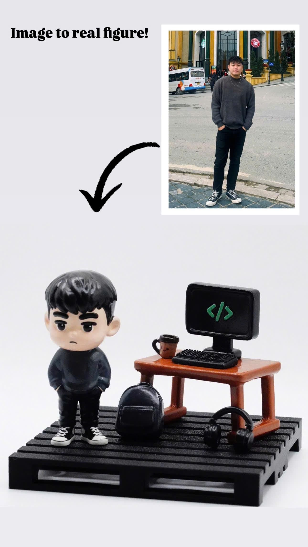 hand-painted personalized 3D mini cartoon action figure from your photo, Custom Toys, Custom Desktop Decoration