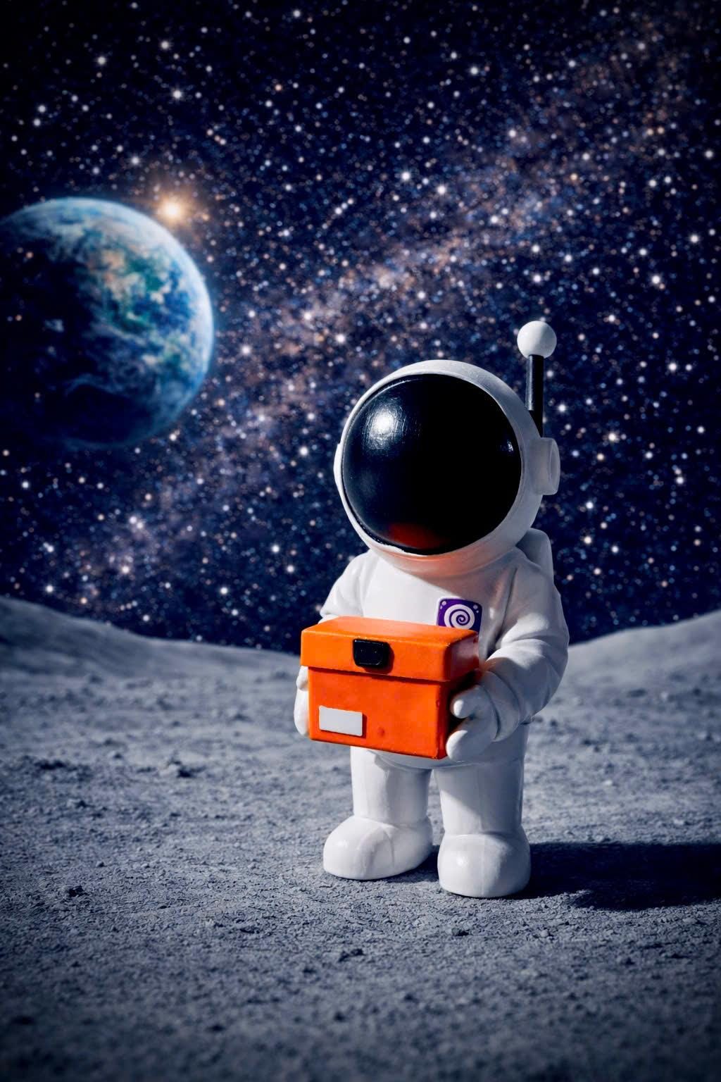 Astronaut Figurine Holding Box | Handmade Space Explorer Statue | Cute Space Decor | Unique Gift for Space Lovers | 9cm - 3.5
