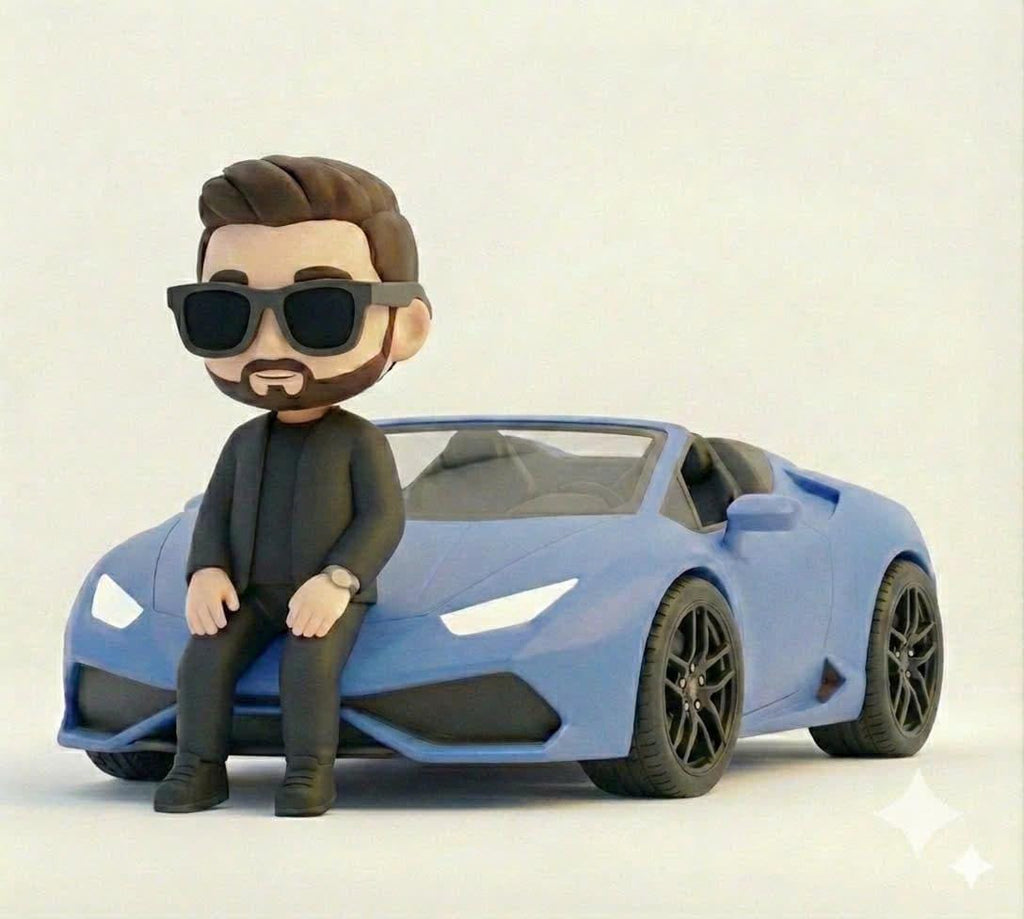 Custom Mini Me Action Figure with Supercar, Personalized Figurine from Photo, Gift for Car Lovers, Gift for Him