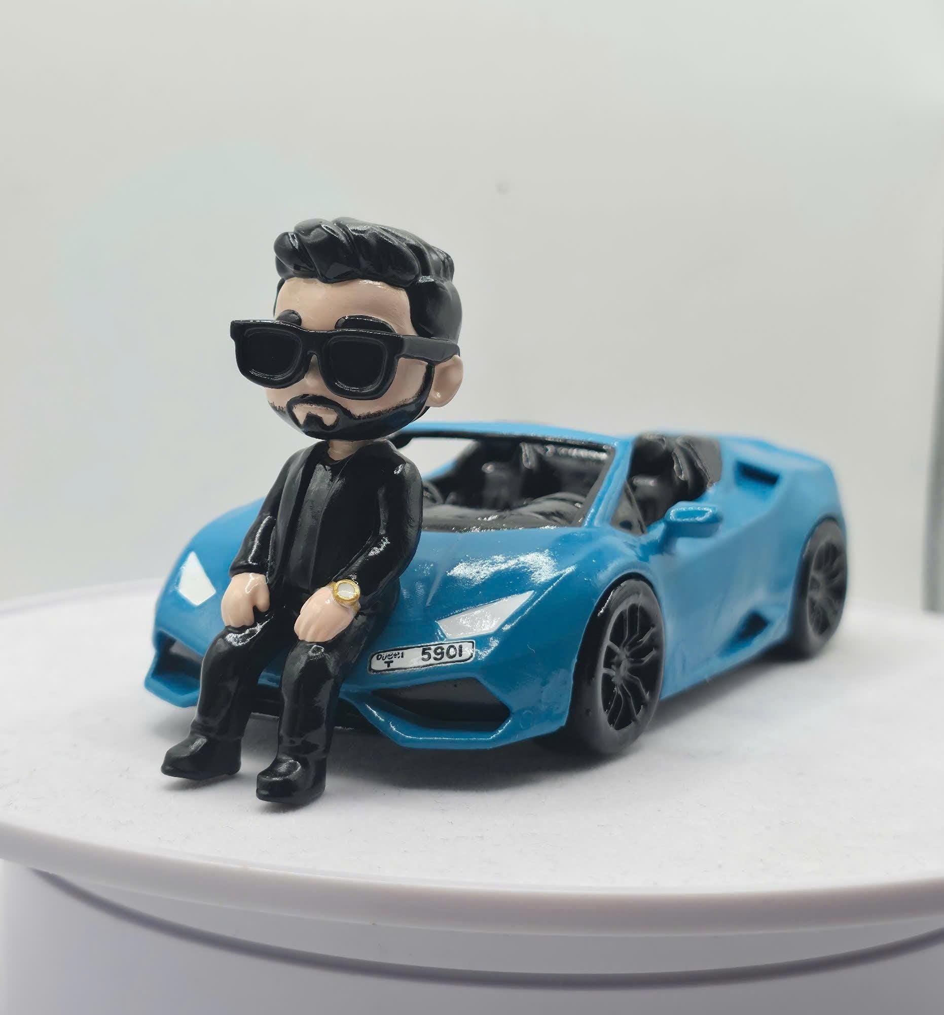 Custom Mini Me Action Figure with Supercar, Personalized Figurine from Photo, Gift for Car Lovers, Gift for Him