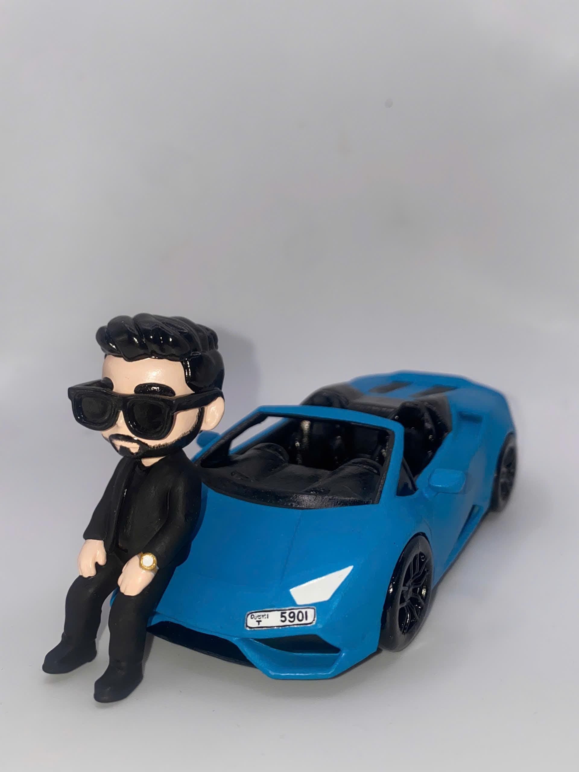 Custom Mini Me Action Figure with Supercar, Personalized Figurine from Photo, Gift for Car Lovers, Gift for Him