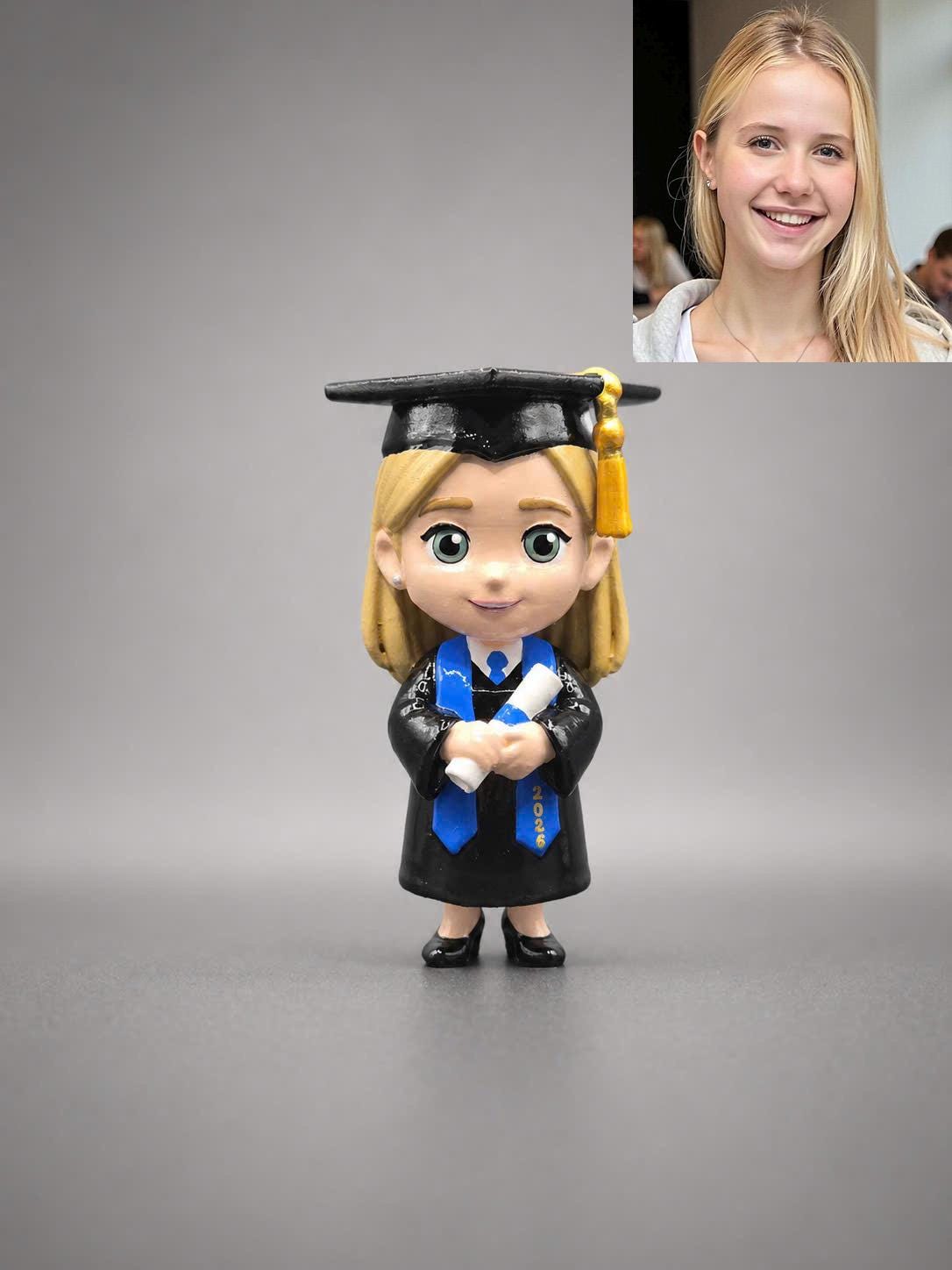 Custom Graduation Figurine From Photo, Personalized Graduate Gift with Name Base, Class Gift, Unique Keepsake for Him Her