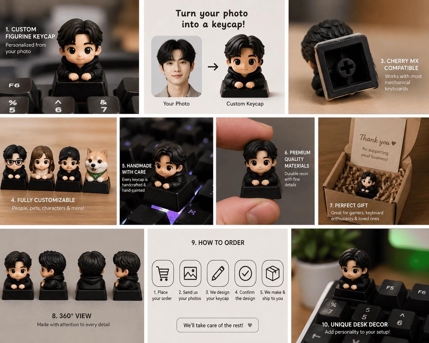 Custom Figurine Keycap from Photo, Personalized Artisan Resin Keycap, Custom Mini Figure, Mechanical Keyboard Gift