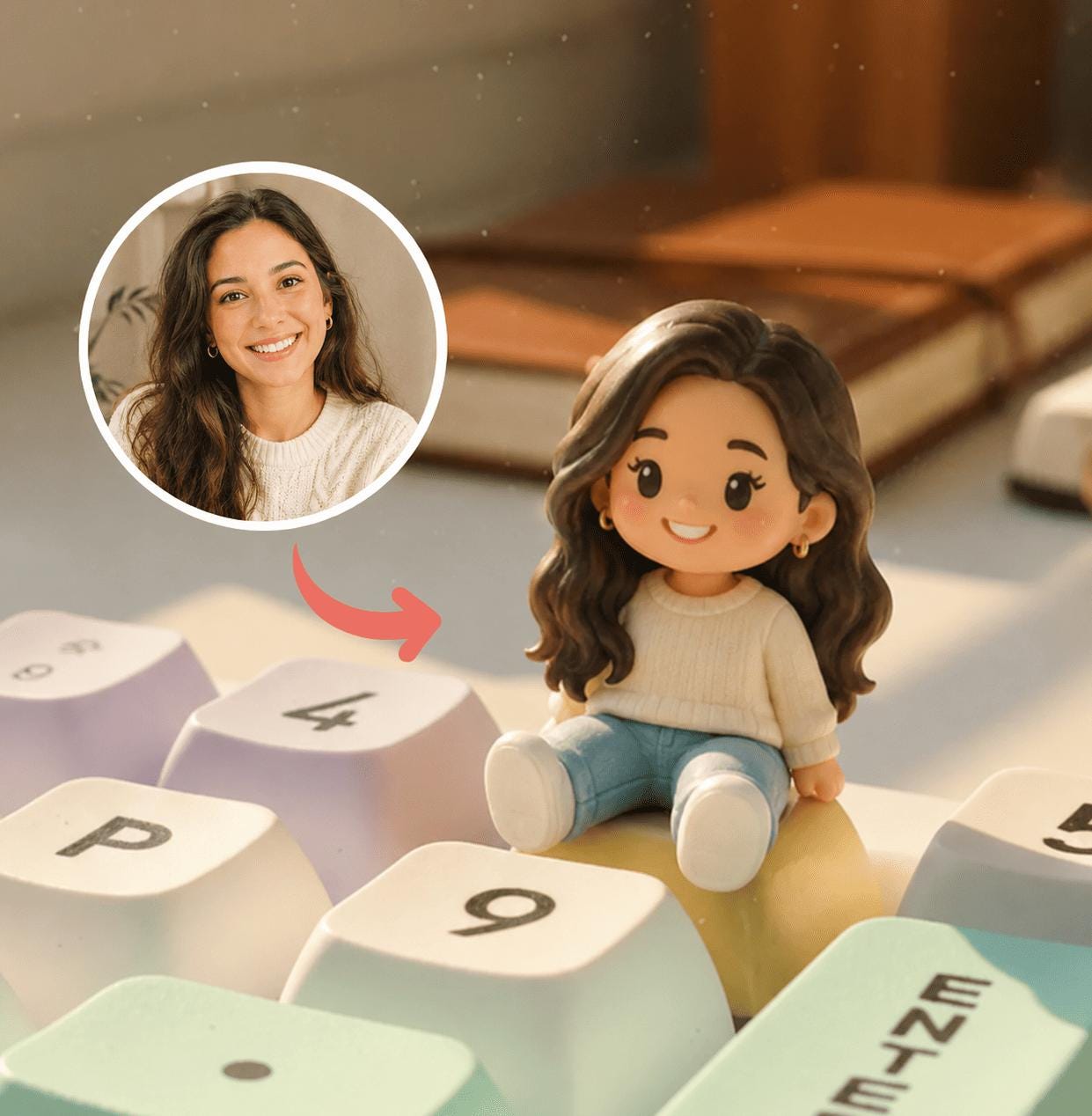 Custom Figurine Keycap from Photo, Personalized Artisan Resin Keycap, Custom Mini Figure, Mechanical Keyboard Gift