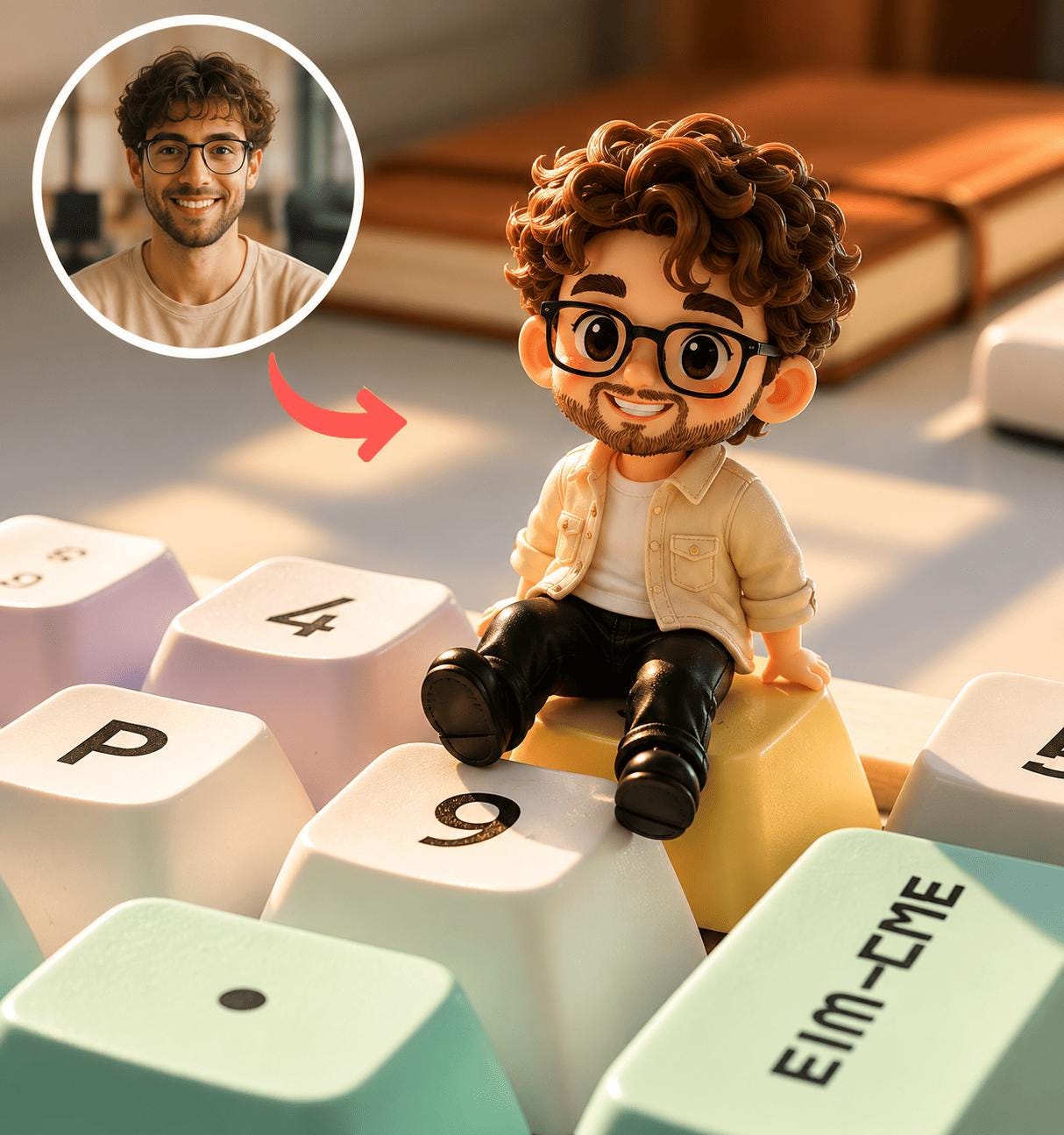 Custom Figurine Keycap from Photo, Personalized Artisan Resin Keycap, Custom Mini Figure, Mechanical Keyboard Gift